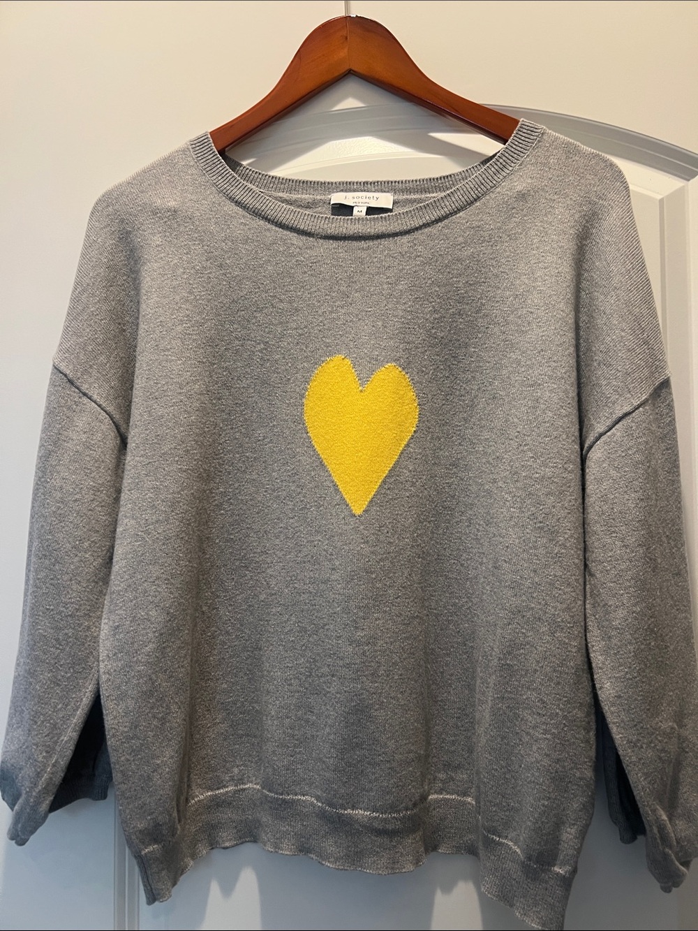 J. Society Gray Crewneck Sweater with Yellow Heart